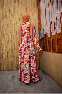 Zİkzak Desenli Elbise Bordo