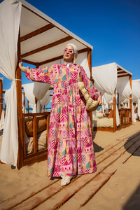 Zİkzak Desenli Elbise Fuşya