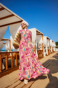 Zİkzak Desenli Elbise Fuşya