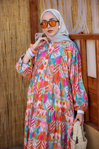 Zİkzak Desenli Elbise Kiremit