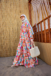 Zİkzak Desenli Elbise Kiremit