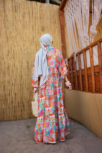 Zİkzak Desenli Elbise Kiremit