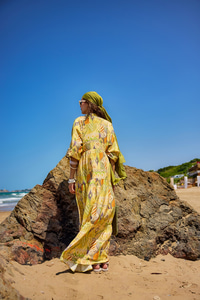 Zİkzak Desenli Elbise Sarı