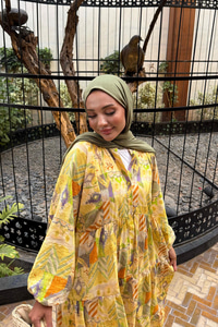 Zikzak Desenli Elbise Sarı