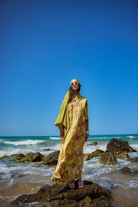 Zİkzak Desenli Elbise Sarı