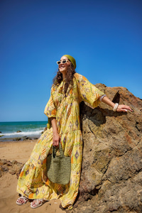 Zİkzak Desenli Elbise Sarı