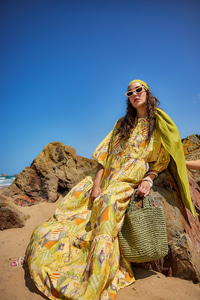 Zİkzak Desenli Elbise Sarı