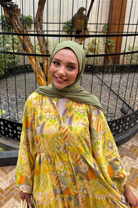 Zikzak Desenli Elbise Sarı