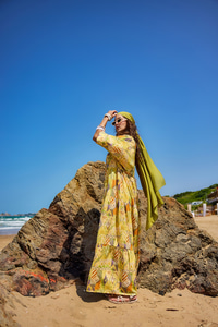 Zİkzak Desenli Elbise Sarı