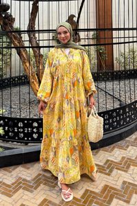 Zikzak Desenli Elbise Sarı