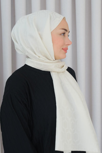 Zincir Desen Jakar Şal Ekru