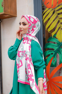 ZINCIR DESENLI SAL FUSYA-YESIL