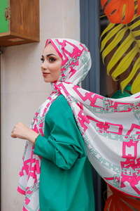 ZINCIR DESENLI SAL FUSYA-YESIL