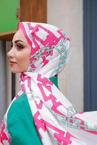 ZINCIR DESENLI SAL FUSYA-YESIL