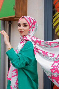 ZINCIR DESENLI SAL FUSYA-YESIL