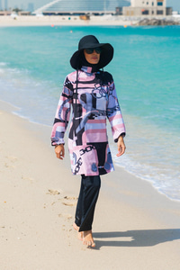 Zincir Desenli Tam Kapalı Tesettür Mayo Pudra