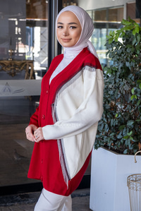 Uygun Fiyatlı ZINCIR DETAY TRIKO HIRKA KIRMIZI | Loccomoda.com 