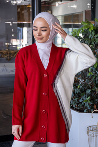 Uygun Fiyatlı ZINCIR DETAY TRIKO HIRKA KIRMIZI | Loccomoda.com 