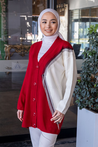 Uygun Fiyatlı ZINCIR DETAY TRIKO HIRKA KIRMIZI | Loccomoda.com 