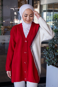 Uygun Fiyatlı ZINCIR DETAY TRIKO HIRKA KIRMIZI | Loccomoda.com 