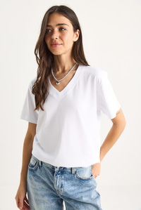 %100 Organik Pamuk Derin V Yakalı Comfort Fit T-Shirt 60602066 - Beyaz T-SHİRT modelleri