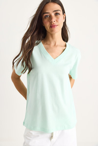 %100 Organik Pamuk Derin V Yakalı Comfort Fit T-Shirt 60602066 - Su Yeşili