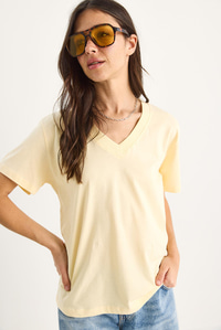 %100 Organik Pamuk Derin V Yakalı Comfort Fit T-Shirt 60602066 - Tereyağ