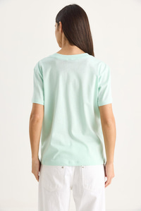 %100 Organik Pamuk Derin V Yakalı Comfort Fit T-Shirt 60602066 - Su Yeşili