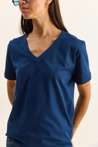 %100 Organik Pamuk Derin V Yakalı Comfort Fit T-Shirt 60602066 - Lacivert T-SHİRT modelleri