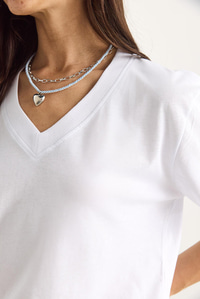 %100 Organik Pamuk Derin V Yakalı Comfort Fit T-Shirt 60602066 - Beyaz T-SHİRT modelleri