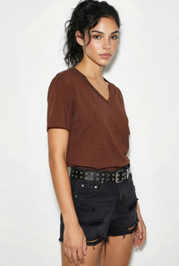 %100 Organik Pamuk Derin V Yakalı Comfort Fit T-Shirt 60602066 - Kahverengi T-SHİRT modelleri