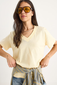 %100 Organik Pamuk Derin V Yakalı Comfort Fit T-Shirt 60602066 - Tereyağ