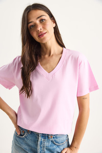 %100 Organik Pamuk Derin V Yakalı Comfort Fit T-Shirt 60602066 - Şeker Pembe