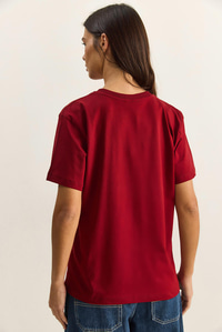 %100 Organik Pamuk Derin V Yakalı Comfort Fit T-Shirt 60602066 - Bordo T-SHİRT modelleri