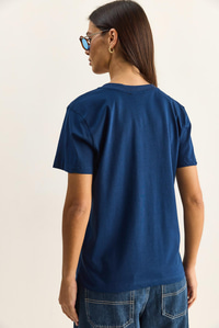 %100 Organik Pamuk Derin V Yakalı Comfort Fit T-Shirt 60602066 - Lacivert T-SHİRT modelleri