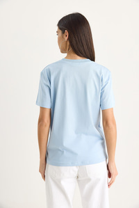 %100 Organik Pamuk Derin V Yakalı Comfort Fit T-Shirt 60602066 - Bebe Mavisi