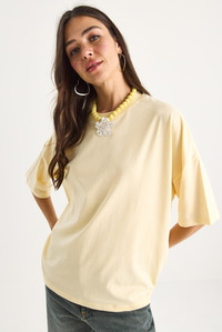 %100 Organik Pamuk Oversize Basic T-Shirt 60602065 - Tereyağ