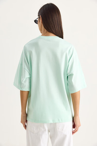 %100 Organik Pamuk Oversize Basic T-Shirt 60602065 - Su Yeşili
