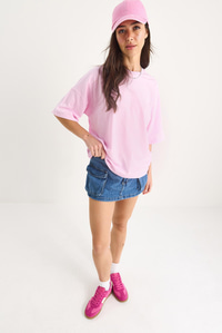 %100 Organik Pamuk Oversize Basic T-Shirt 60602065 - Şeker Pembe