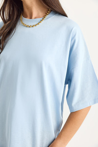 %100 Organik Pamuk Oversize Basic T-Shirt 60602065 - Bebe Mavisi