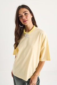 %100 Organik Pamuk Oversize Basic T-Shirt 60602065 - Tereyağ