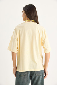 %100 Organik Pamuk Oversize Basic T-Shirt 60602065 - Tereyağ