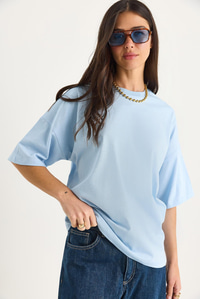 %100 Organik Pamuk Oversize Basic T-Shirt 60602065 - Bebe Mavisi