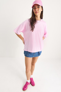 %100 Organik Pamuk Oversize Basic T-Shirt 60602065 - Şeker Pembe
