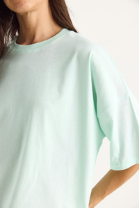 %100 Organik Pamuk Oversize Basic T-Shirt 60602065 - Su Yeşili