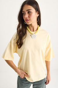%100 Organik Pamuk Oversize Basic T-Shirt 60602065 - Tereyağ