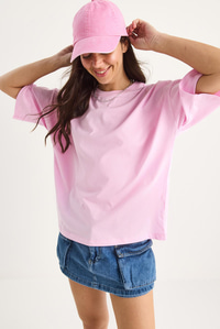 %100 Organik Pamuk Oversize Basic T-Shirt 60602065 - Şeker Pembe