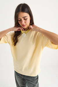 %100 Organik Pamuk Oversize Basic T-Shirt 60602065 - Tereyağ