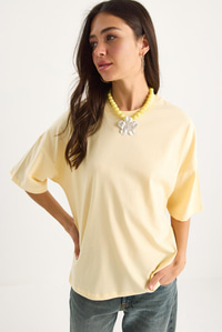 %100 Organik Pamuk Oversize Basic T-Shirt 60602065 - Tereyağ