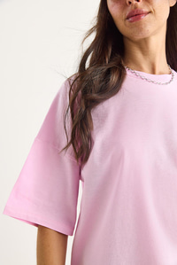 %100 Organik Pamuk Oversize Basic T-Shirt 60602065 - Şeker Pembe